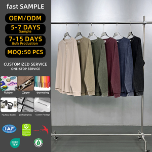 <span class=keywords><strong>Camisa</strong></span> <span class=keywords><strong>de</strong></span> Manga Larga con <span class=keywords><strong>Cuello</strong></span> Henry, Estilo Waffle, Teñido con Cera, Dobladillo Irregular Desgastado, 325g, ODM/OEM - Product Image 1