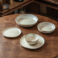Service de table 5 pièces en grès réactif premium, forme irrégulière, pour cuisine et salle à manger modernes