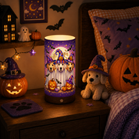 Adorable Veilleuse LED 3D Imprimée Personnalisée en PLA sur Base en Bois, Thème Chiot Citrouille Halloween, avec Télécommande et Fonction Vase Double Usage