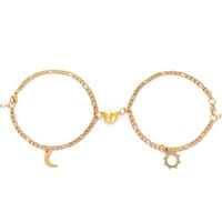 Acero inoxidable sol Luna en forma de corazón Cierre magnético colgante Retro personalidad creativa mejor amigo fiesta pulsera succión regalo