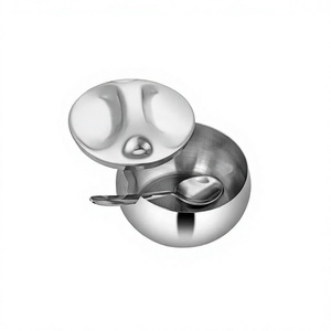 Sucrier rond écologique en acier inoxydable 304 avec couvercles en métal et cuillère Finition polie de style classique - Product Image 1