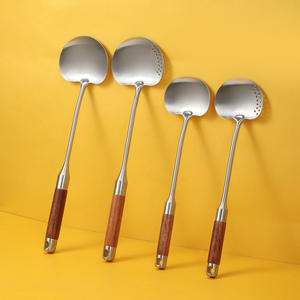 Ensemble de spatules en acier inoxydable 316 avec manche en bois de rose, cuillère de cuisine résistante à la chaleur pour la friture, utilisation en wok, pour la cuisine - Product Image 3