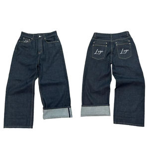 Custom Logo Embroidery Japanese Selvedge Denim <b>Jeans</b> Streetwear Straight Baggy <b>Jeans</b> Y2K Double Pocket Raw Denim <b>Jeans</b> Pants Men - Product Image 1