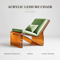 Fauteuil lounge en acrylique moderne, chaise d'appoint de loisirs, cadre transparent ambré, coussin en lin, forme en L, écologique, pour hall d'hôtel