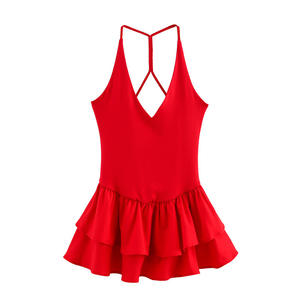 Vestidos de mujer 2025 Halter Pink Mini vestidos Chic cuello en V capa volantes dobladillo Vestido A Line Vestido verano señoras calle fiesta desgaste - Product Image 6