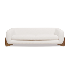 Canapé d'angle convertible capitonné carré en bouclette blanc ivoire pour appartement - Product Image 4