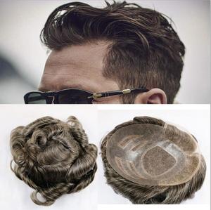 LONGFOR Perruque Cheveux Humains Indiens Bruts Produits Capillaires Perruque France Lace Front Fine Mono Top PU Autour Perruque Homme Toupet Polyvalent Quatre Yeux - Product Image 3