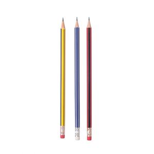 Ensemble de 12 crayons hexagonaux rayés HB de 7 pouces personnalisés pour étudiants avec gomme dans une boîte colorée, mine noire - Product Image 1