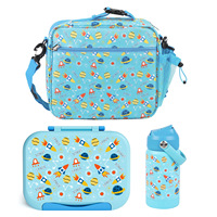 Ensemble de boîte à lunch isotherme en acier inoxydable de 1200 ml avec bouteille d'eau, motif espace pour enfants, compartiment compatible micro-ondes, kit repas scolaire