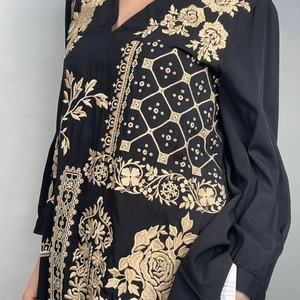 Blusa Casual de Algodón para Mujer, Estilo Vintage con Bordado Floral, Transpirable, Cuello en V, Manga Larga, para Verano - Product Image 2