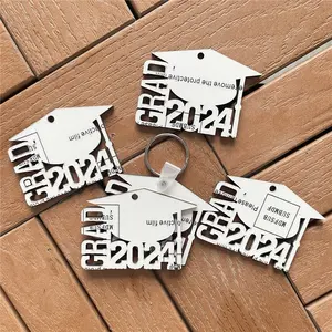 MDFSUB 2024 GRAD Blank Sublimation Mdf Keychain MDF Graduation Keychain 64x45mm Mdf Grad 2024 Sublimation Keychain Blanks