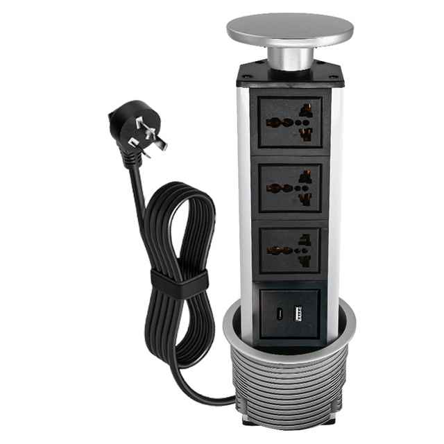New Smart Motorized Pop up Sockets Top Wireless Charging Lifting Tower Desk Pop Lifting Socket with Usb for Office Kitchen