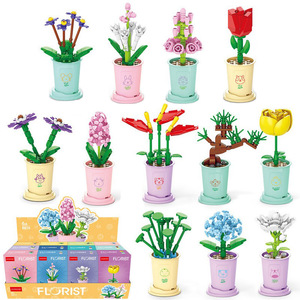 Creativo Kawaii taza de té de la leche bloque de construcción ramo de flores en maceta DIY Rosa ladrillos Decoración Juguetes Para Niños regalo de Navidad - Product Image 3