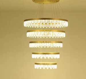 Candelabro grande moderno, anillo redondo, círculo, cadena de tres niveles, luz colgante de cristal para techo para decoración de hotel - Product Image 6