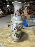 Vase à fleurs cylindrique moderne en céramique chinoise écologique, grand modèle sur pied, design traditionnel pivoine, pour bureau et hôtel
