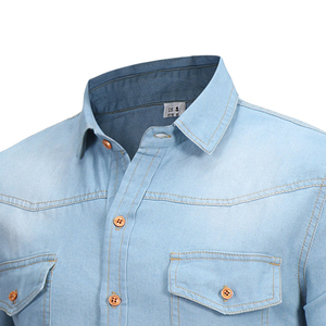 Hommes col rabattu coton couleur unie manches longues denim cowboy chemise décontractée - Product Image 3