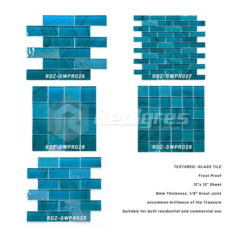 Realgres venta al por mayor antideslizante estándar barato azul cobalto piscina azulejos 4mm cristal porcelana mosaico