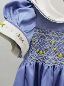 Vestidos Smocked para Niñas, Mayorista de Vestidos Smocked para Bebés, Nuevo Modelo 2022, Azul, Cuello Redondo, Adorno de Encaje - Product Image 4