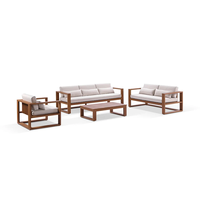 Salon de jardin 3 + 2 + 1 places en teck avec structure en aluminium et table basse multifonctionnelle relevable pour terrasse et jardin