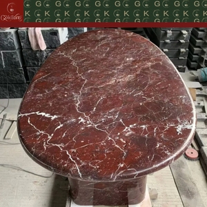 <span class=keywords><strong>โต๊ะ</strong></span>รับประทานอาหารหรูหรา GOLDKING รุ่น Rosso Levanto <span class=keywords><strong>หิน</strong></span>อ่อนสีแดงรูปวงรี ขา<span class=keywords><strong>หิน</strong></span>อ่อนแท้สองขา แบบคานไขว้ ผลิตโดยโรงงาน OEM ODM โดยตรง - Product Image 3