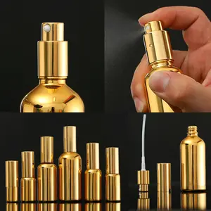 UV Gold Glass Spray Pump Bottle with Mist Sprayer for Massage Oil Serum Perfume 5ml 10ml 15ml 20ml 30ml 50ml 100ml
