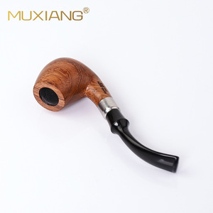 Muxiang Wooden Tobacco Pipe Bent Type With Metal Ring Rosewood Smoking Pipe For Personal Gift - Product Image 4