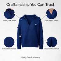 Pull en tricot à col polo rétro pour femmes, style français, ample, doux, chaud, décontracté, automne, OEM ODM personnalisé