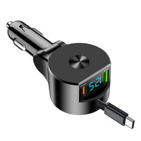 Chargeur de voiture USB-C 65W à charge ultra-rapide avec affichage de la tension et câble Type-C rétractable pour iPhone 16 – Produits Dropshipping 2026