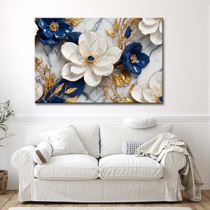 <span class=keywords><strong>Arte</strong></span> Murale in Acrilico Riflettente Blu Oro con Cornice Posteriore in Alluminio, Decorazione Casa di Alta Qualità Effetto Marmo - Product Image 1