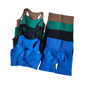 High Quality Women Solid Seamless Yoga Sport Wear Sets Shockproof <b>Bra</b> Running Workout 2-Piece Shorts Quick Dry - Product Image 1