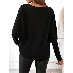 Pull en maille à manches longues pour femme, personnalisé, avec strass, col rond, décontracté, pour le printemps et l'automne, noir, taille plus, pull doux - Product Image 3