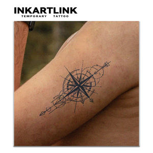 INKARTLINK Pegatina de tatuaje de brújula geométrica, flecha minimalista, tabla de estrellas, herbaria, semipermanente de 15 días, arte corporal para <span class=keywords><strong>antebrazo</strong></span>, venta al por mayor - Product Image 2