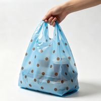 Sac en plastique durable bleu et marron à pois imprimé en HDPE, type T-shirt, pour le marché, la vente au détail et l'épicerie