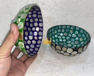 Handcrafted Bohemian <b>Coconut</b> <b>Shell</b> Bowl Mother Pearl Double-Sided Inlay Lightweight Eco-Friendly Kitchen Home Decor - Product Image 5