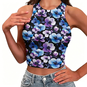 Débardeur court imprimé floral personnalisé pour <span class=keywords><strong>femme</strong></span> – Vente en gros, haute qualité, sans manches, en spandex - Product Image 6