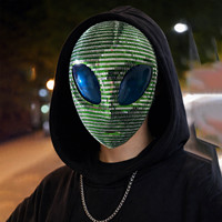 Masque Alien I1300 pour Halloween, avec feuilles brillantes effet miroir boule disco, pour costume de fête et de danse