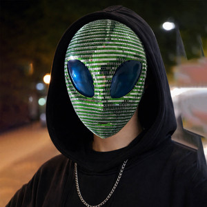 Masque Alien I1300 pour <span class=keywords><strong>Halloween</strong></span>, <span class=keywords><strong>avec</strong></span> feuilles brillantes effet miroir boule disco, pour costume de fête et de danse - Product Image 4