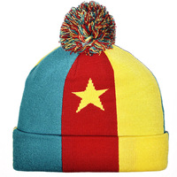 Nouvelle arrivée, bonnet en tricot avec drapeau du Cameroun, bonnet pour femmes et hommes, bonnet à pompon, bonnet d'hiver chaud, doux, extensible, pas cher, vente en gros personnalisée