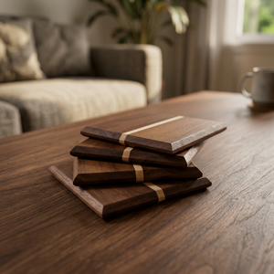 Luxurious Variety <b>Wooden</b> <b>Coaster</b> Customized With Stand Set 4 Brown Natural Poplar Wood Handmade Tabletop Drink Mat Pad Units - Product Image 1