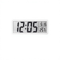 Jam Dinding LCD Digital Minimalis Persegi Plastik, Tampilan Suhu Kelembaban, Bertenaga Baterai, Gaya Jepang Korea Still Life