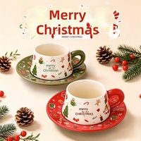 Ensemble tasse à café et soucoupe en céramique de Noël avec cuillère, mug en porcelaine Joyeux Noël, cadeau de fête pour la maison et le thé de l'après-midi