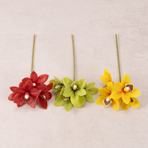 Arreglo Floral de Lujo con 4 Cabezas de Orquídeas Huilan Pequeñas Artificiales de PE y Follaje Sintético para Decoración de Interiores - Product Image 5
