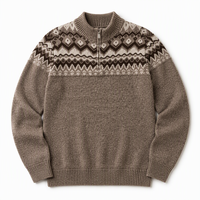 Pull à col montant zippé pour homme, motif Fair Isle jacquard, conception personnalisée, service OEM ODM, hauts tricotés décontractés à manches longues, faible MOQ
