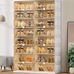 Assembled Home Shoe Rack, Shoes Cabinet Black with Magnetic Door transparent shoe storage box