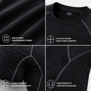 T-shirt de compression pour homme, fabricant de vêtements de sport, maille technique extensible 4 directions, coupe ajustée, haut de performance pour l'entraînement - Product Image 3