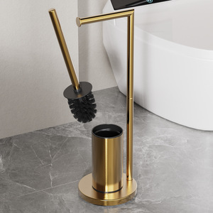 Modern Iron Golden Floor-Standing Toilet Brush & Tissue Holder Integrated Roll Paper Holder Detachable Bathroom Cleaning Brush - Product Image 5