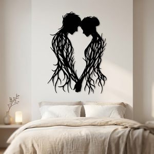Scultura Artigianale Romantica in Acciaio Inossidabile Personalizzabile con Silhouette di Coppia, Arte da Parete Intagliata al Laser - Product Image 1