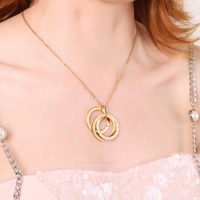 Nouvel accessoire en acier inoxydable, costume de sénior, Double anneau, pendentif, diamant, collier, boucles d'oreilles, costume de mode pour femmes