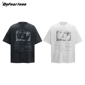 Camiseta Personalizada Estilo Americano Retro Vintage, Lavada y Estampada, Venta al Por Mayor, 260 Gramos, Manga Corta, 100% Algodón, Corte Holgado - Product Image 1
