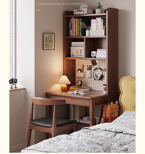 طاولة دراسة حديثة بسيطة مربعة من الخشب الصلب مع تصميم مريح رف كتب مكتبي مزدوج للكمبيوتر للتخزين - Product Image 3